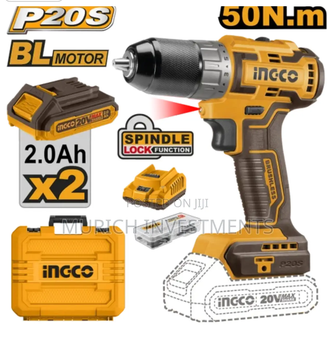 Ingco CDLI20508: 20V Brushless Cordless Drill With 50nm Max