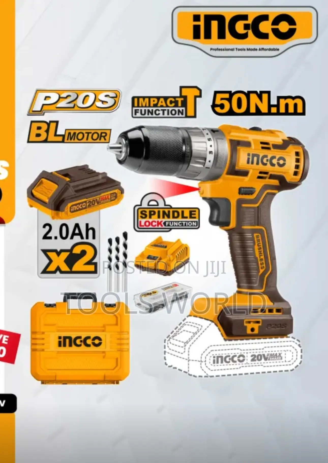 Ingco CDLI20508 20V Brushless Cordless Drill With 50nm