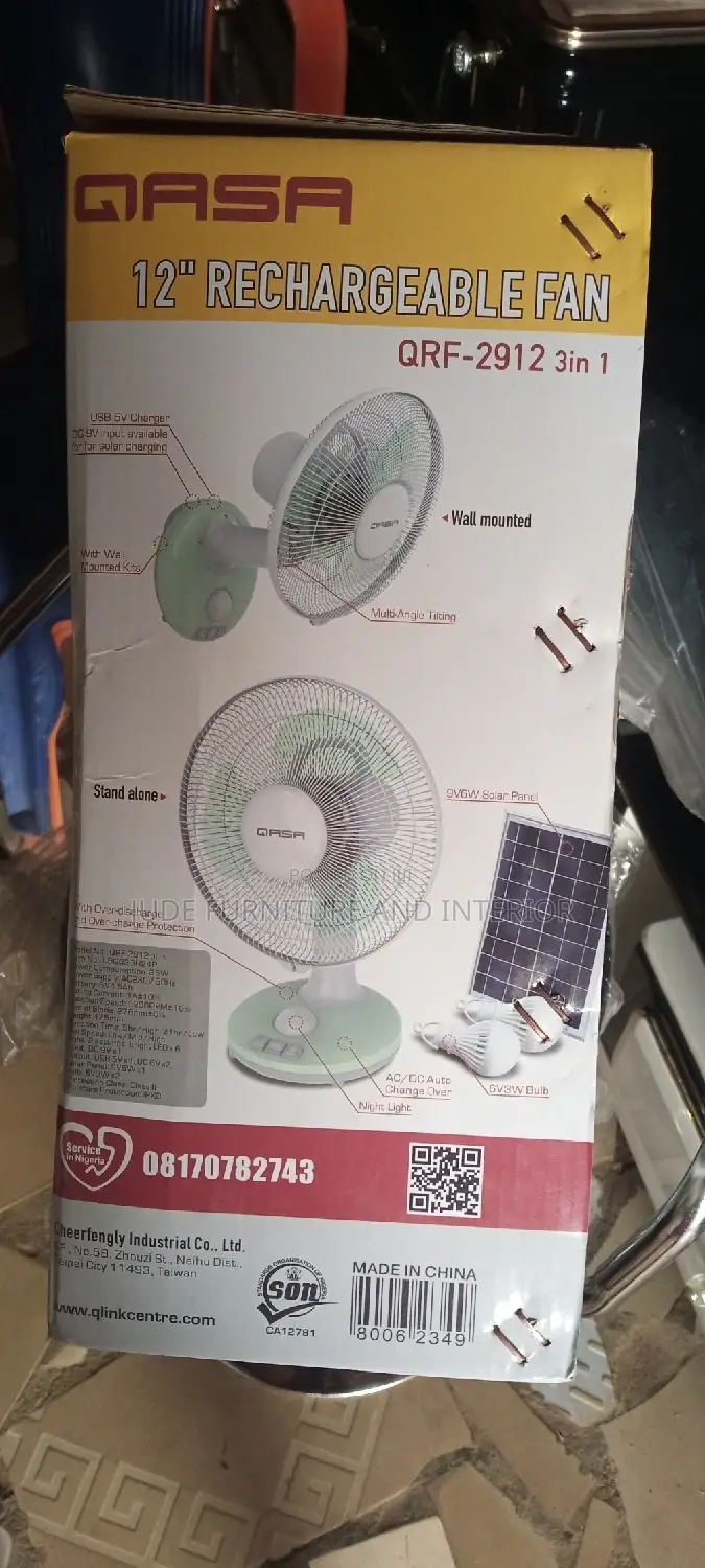 Qasa Rechargeable Fan With Solar Panel