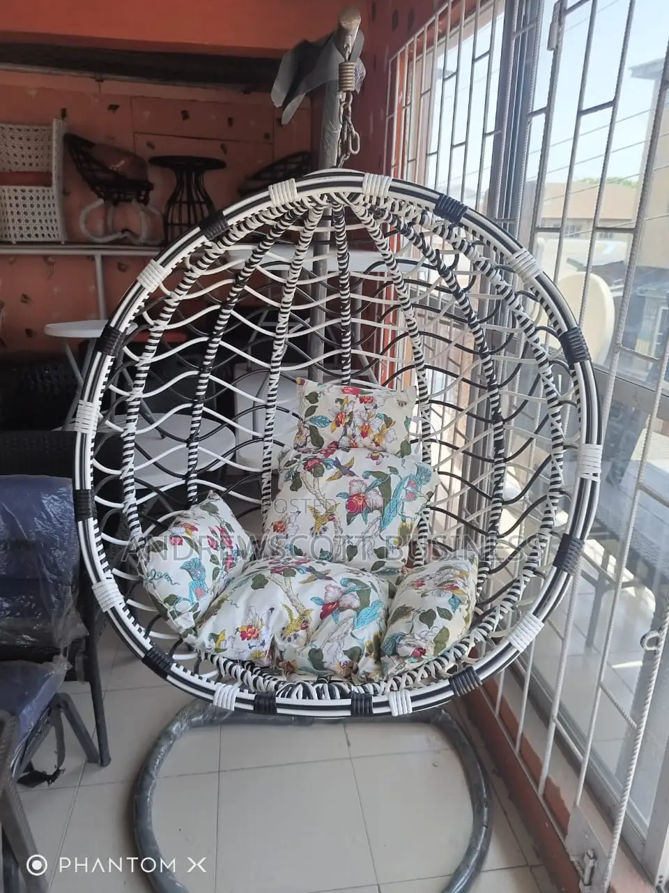 White and Black Medium Swing Chair