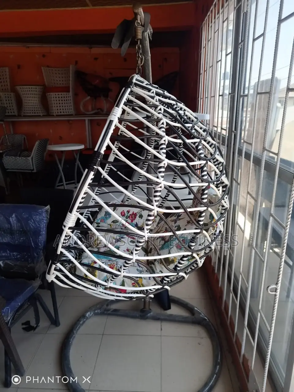 White and Black Medium Swing Chair
