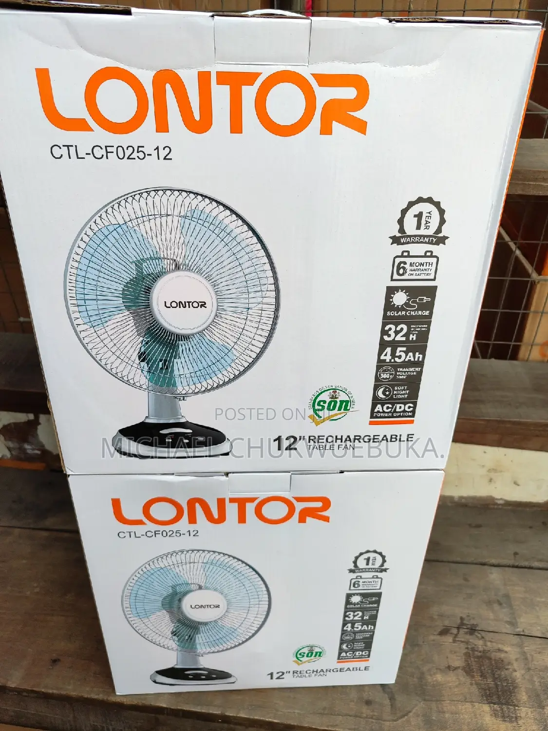 Rechargeable Table Fan 12" Lontor