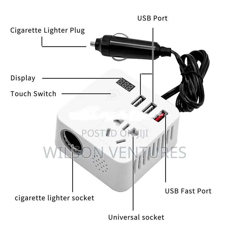 Car Power Inverter/Socket With 3 Usb