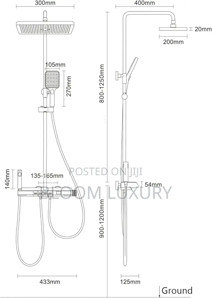 Thermostatic Digital Display 4 Kit, 30x20cm Shower Head