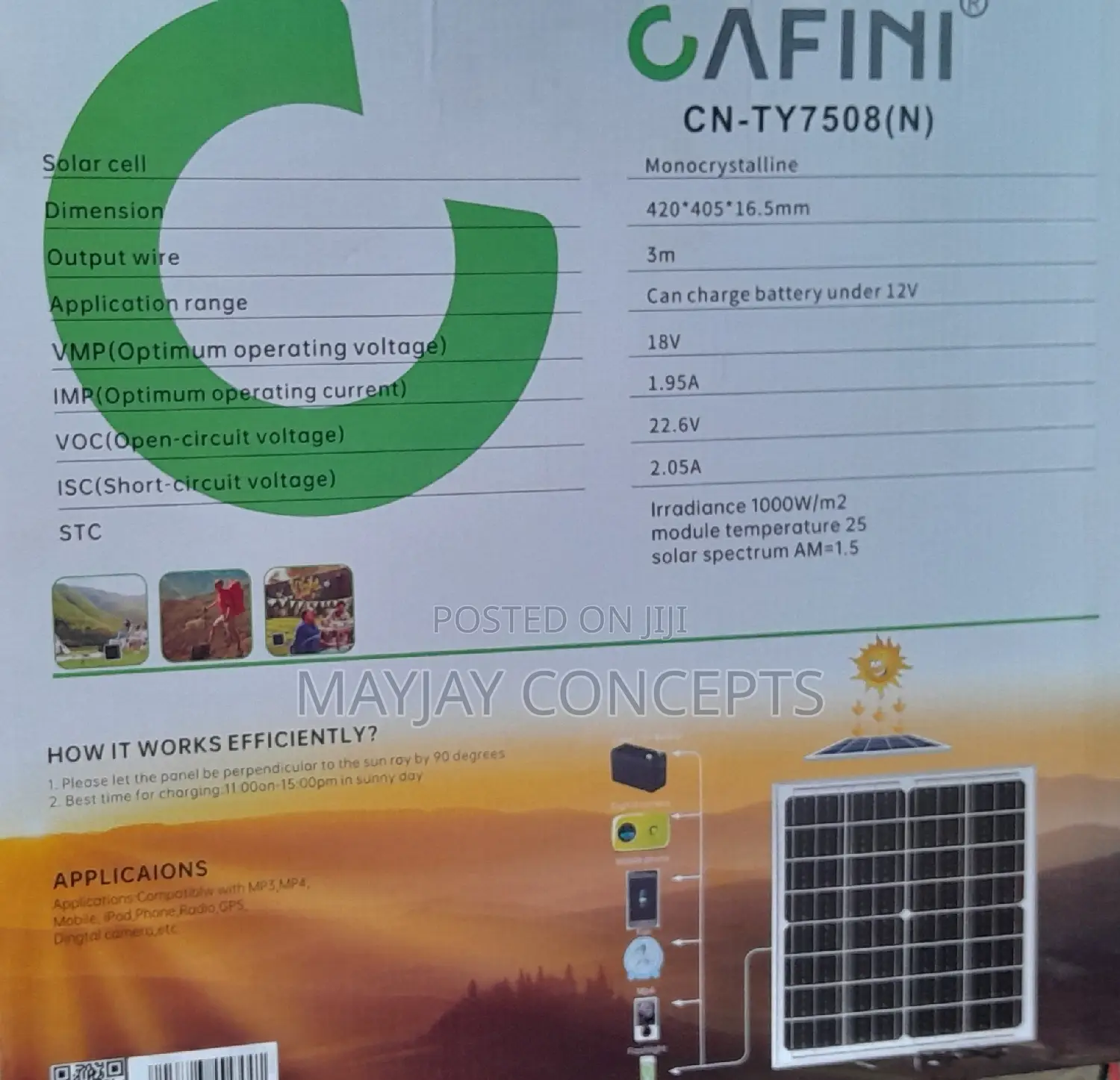 Cafini 35watts Solar Panel With Smart Chip For Phone&Fans
