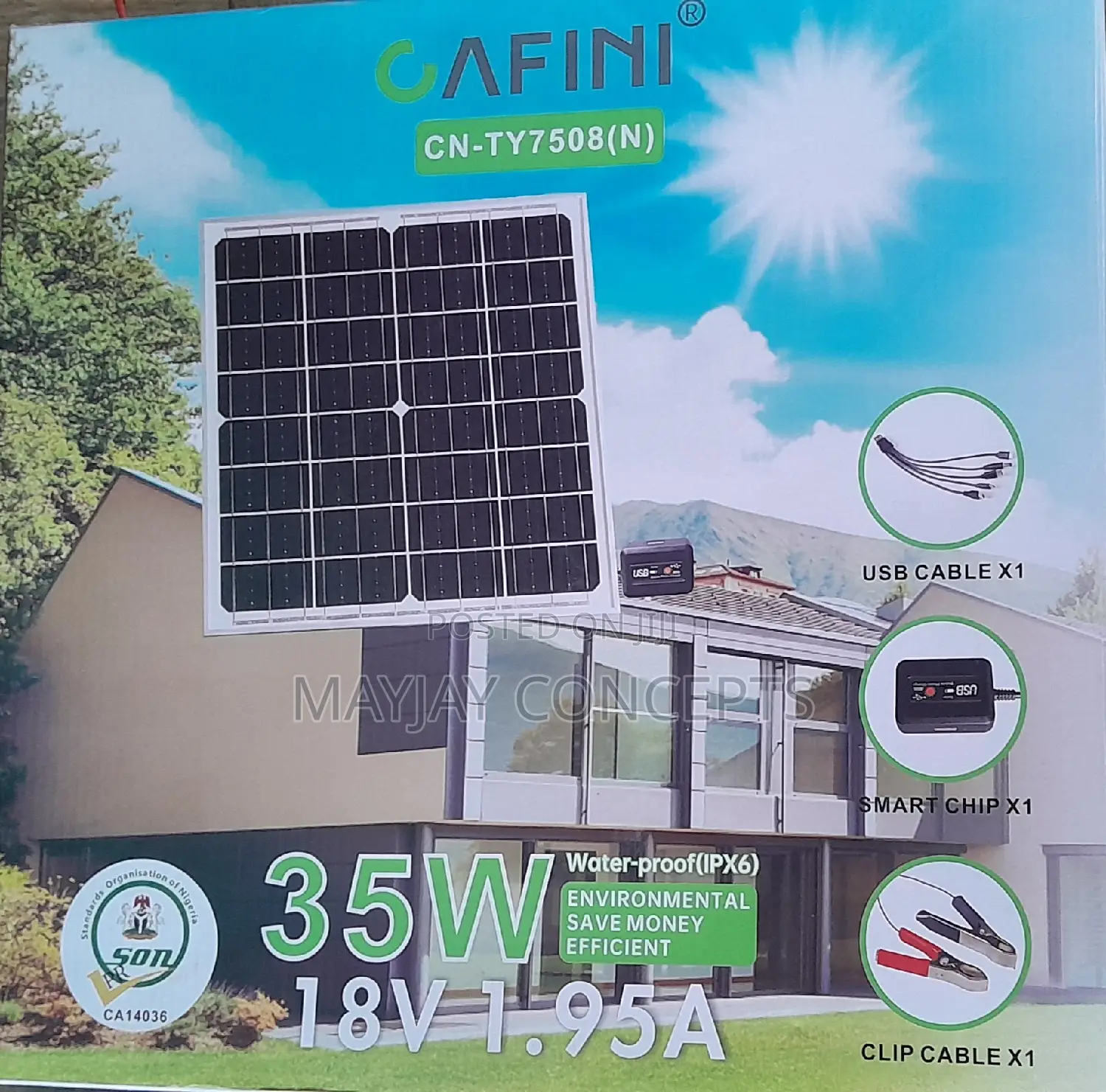 Cafini 35watts Solar Panel With Smart Chip For Phone&Fans