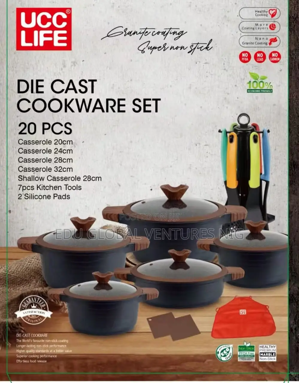 UCC LIFE Die Cast 20 Pieces Cookware Set.
