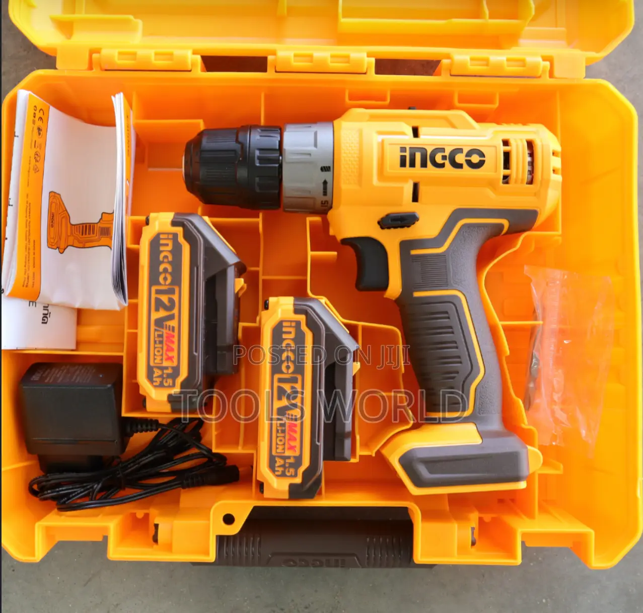 Ingco Cordless Hammer Impact Drill 12v With Two Batteries