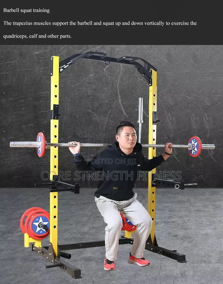 Commercial Half Squat Rack With T-bar Row And Bag Hanger.