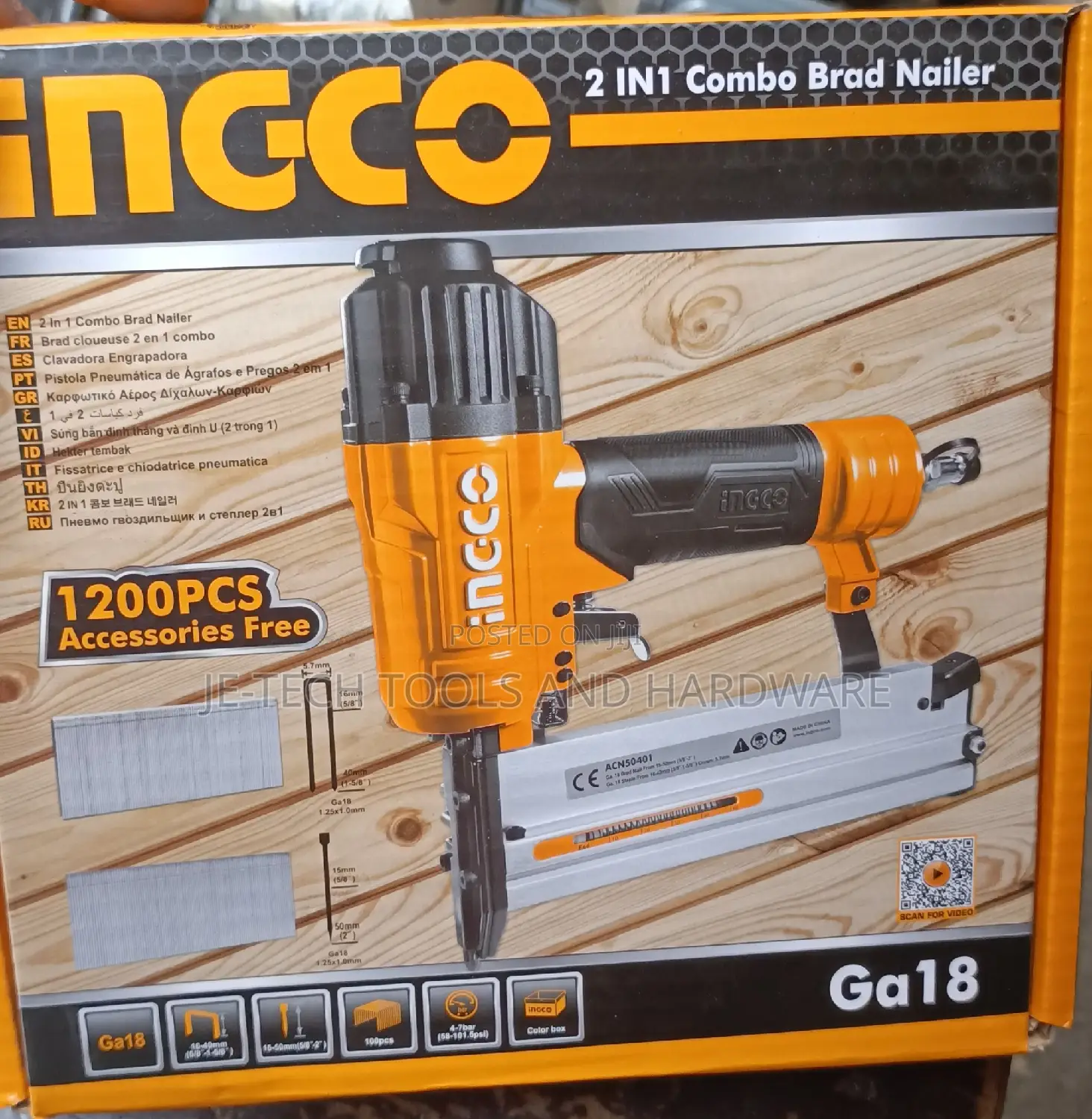 Ingco 18 Gauge 2 in 1 Brad Nailer Stapler