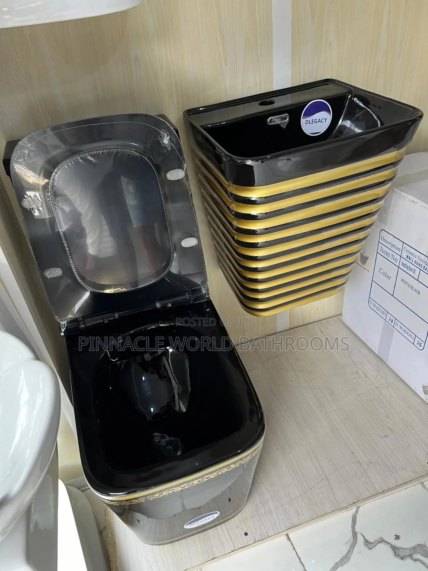 Black and Gold Executive Wc Set With Wall Mount Basin