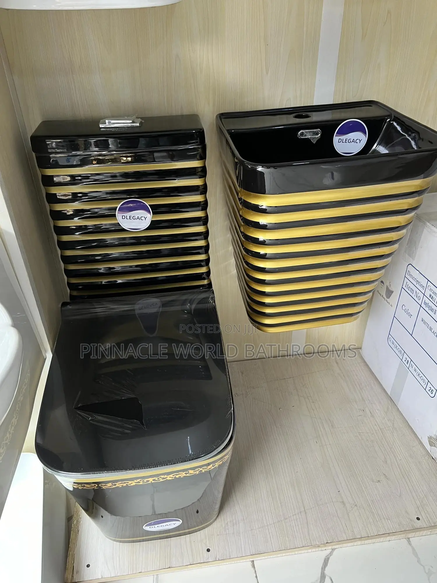 Black and Gold Executive Wc Set With Wall Mount Basin