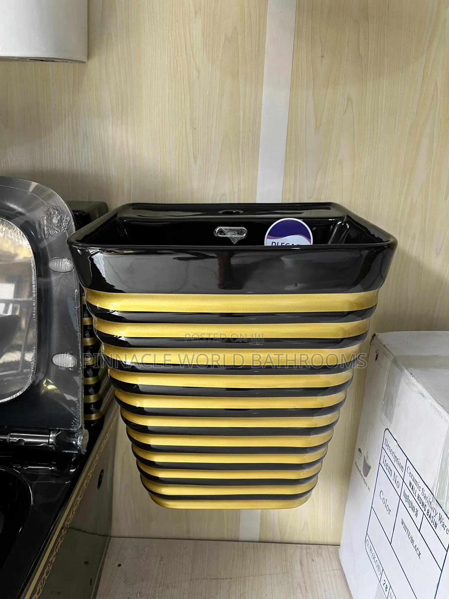 Black and Gold Executive Wc Set With Wall Mount Basin