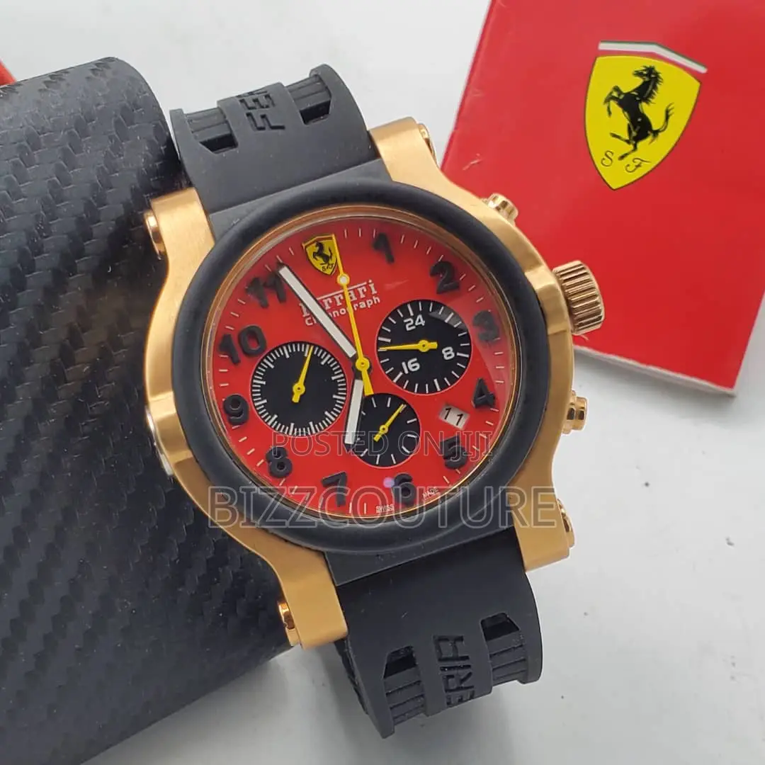Original Ferrari Chronograph Red Dail Black Rubber Watch