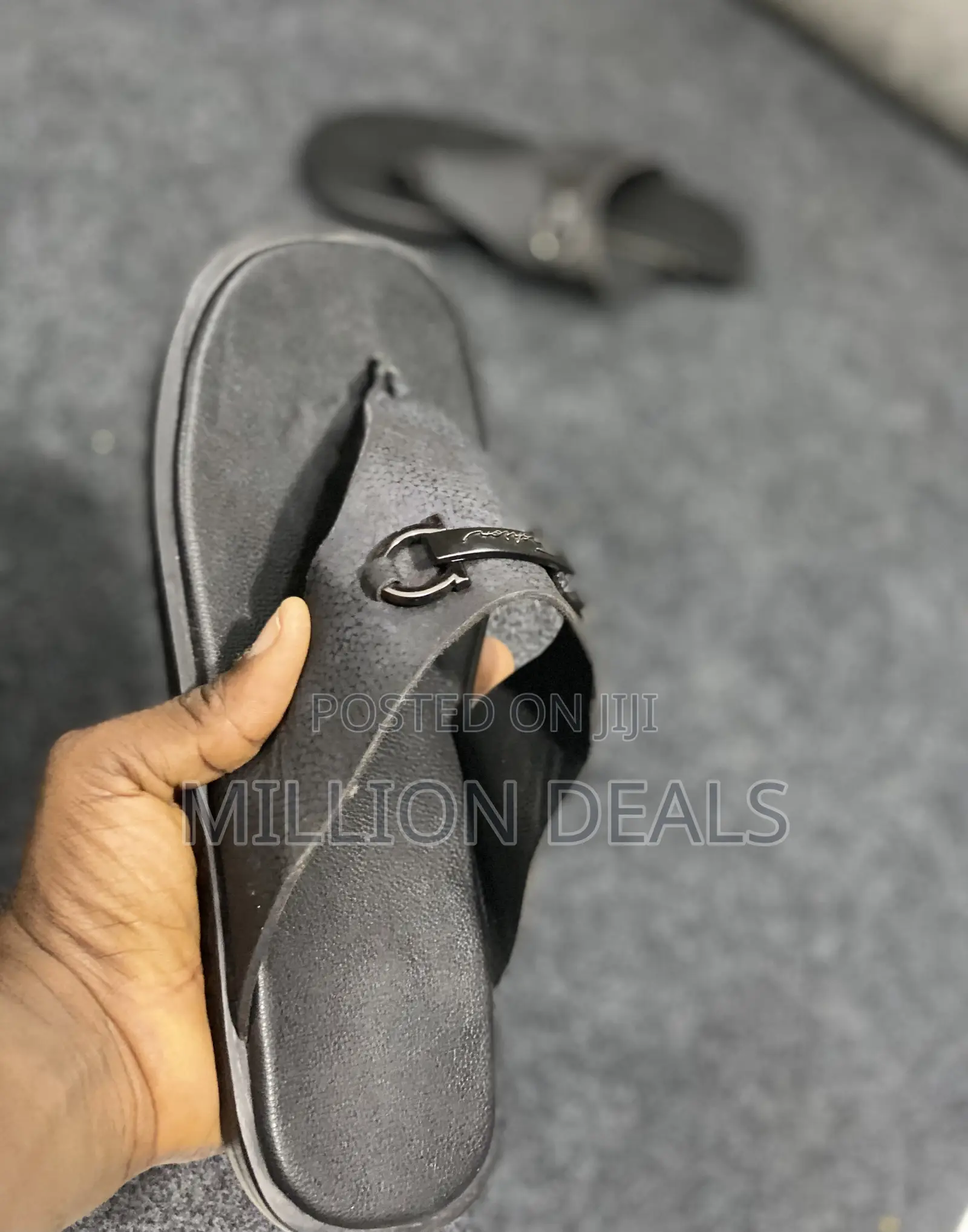 Luxury Black Leather Men’S Slippers 42