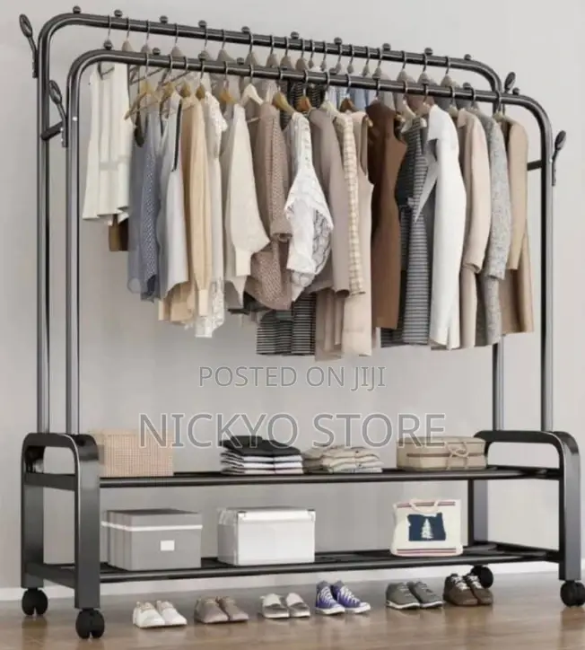 Premium Double Rail Garment Rack With Storage Shelves