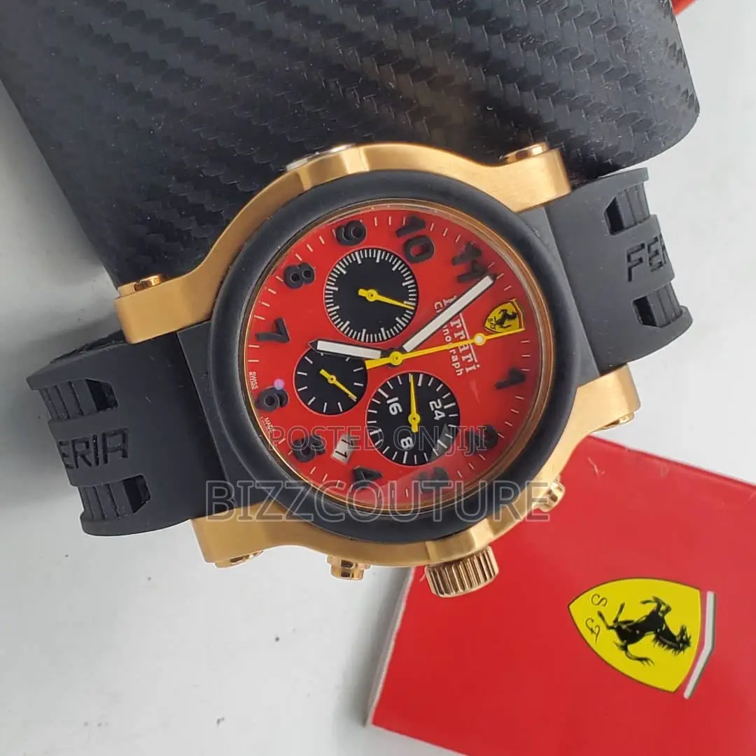 Original Ferrari Chronograph Red Dail Black Rubber Watch