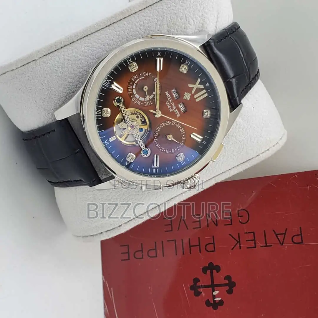 Original PATEK PHILIPPE Chronograph Black Leather Watch