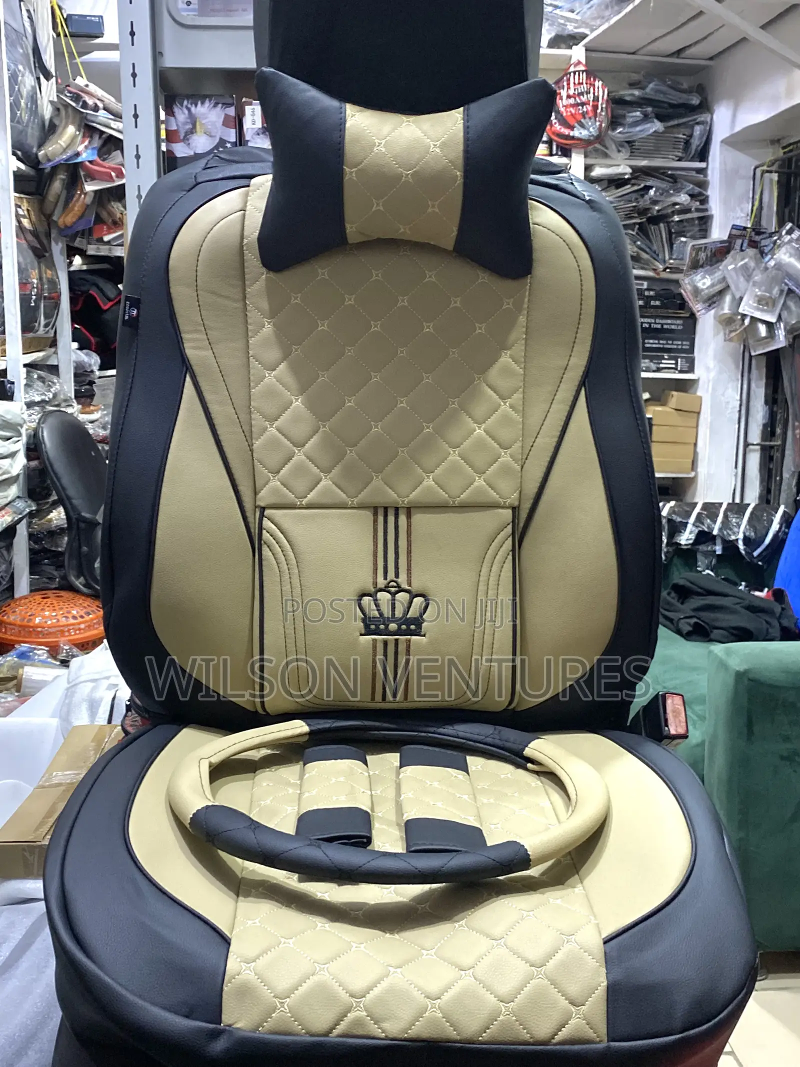 High Quality Black and Beige Crown Seat Cover Cover