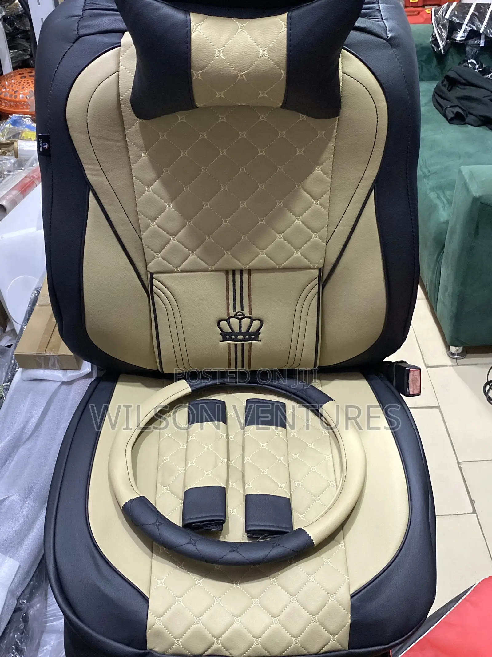 High Quality Black and Beige Crown Seat Cover Cover