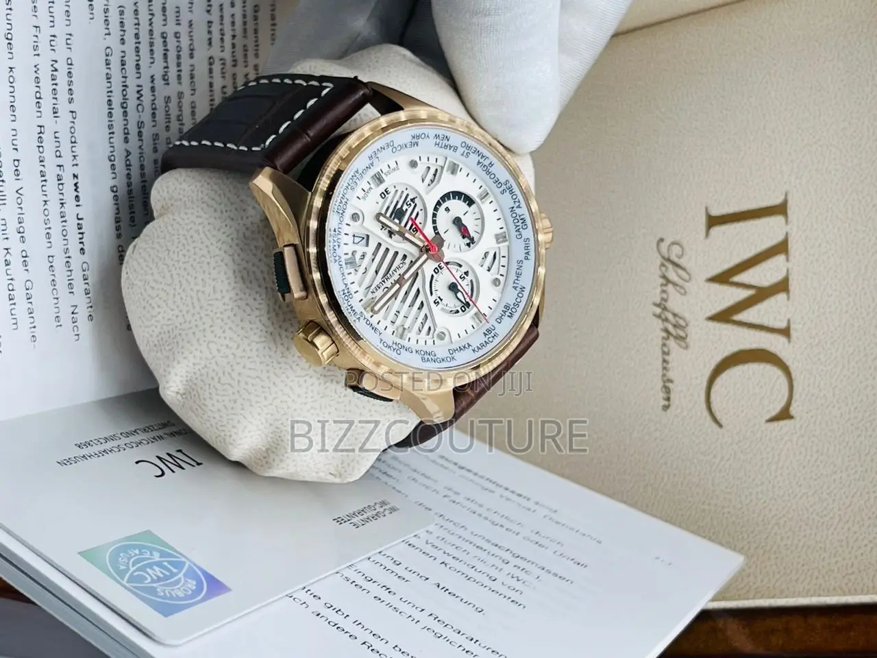 Original IWC Schaffhausen Chronograph Black Leather Watch