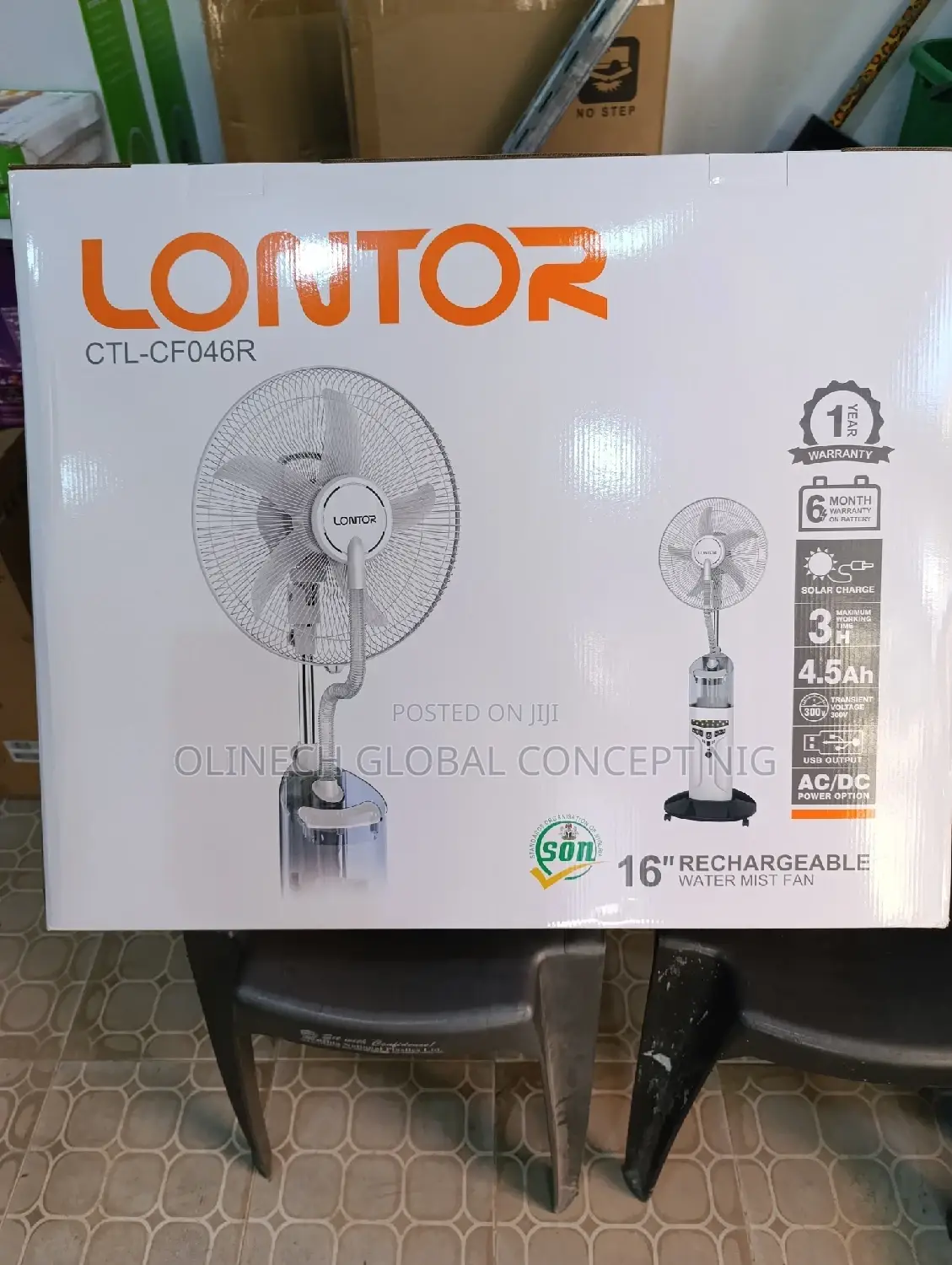 LONTOR 16 Inches Rechargeable Water Mist Fan