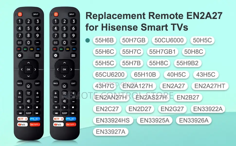Replacement Control EN2A27 for Hisense Smart TV Remote