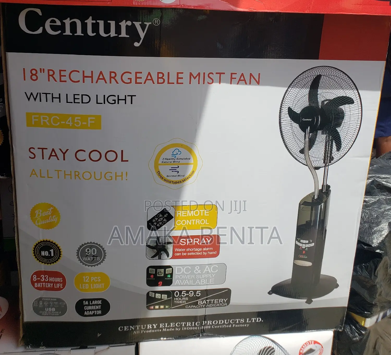 Century Rechargeable Mist Fan 18"
