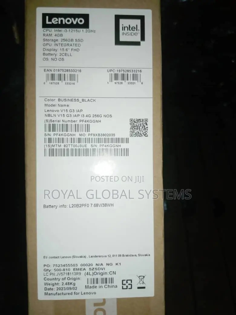 New Laptop Lenovo V15 4GB Intel Core i3 SSD 256GB