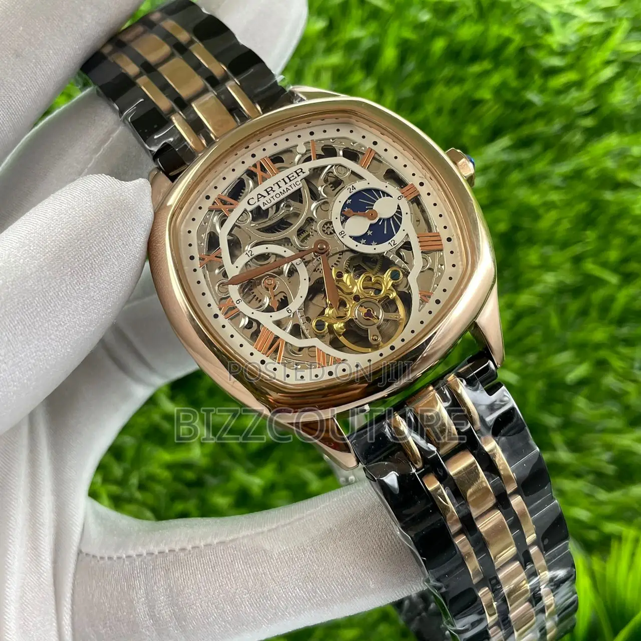 Original Cartier Mechanical Rose Gold and Black Chain Watch