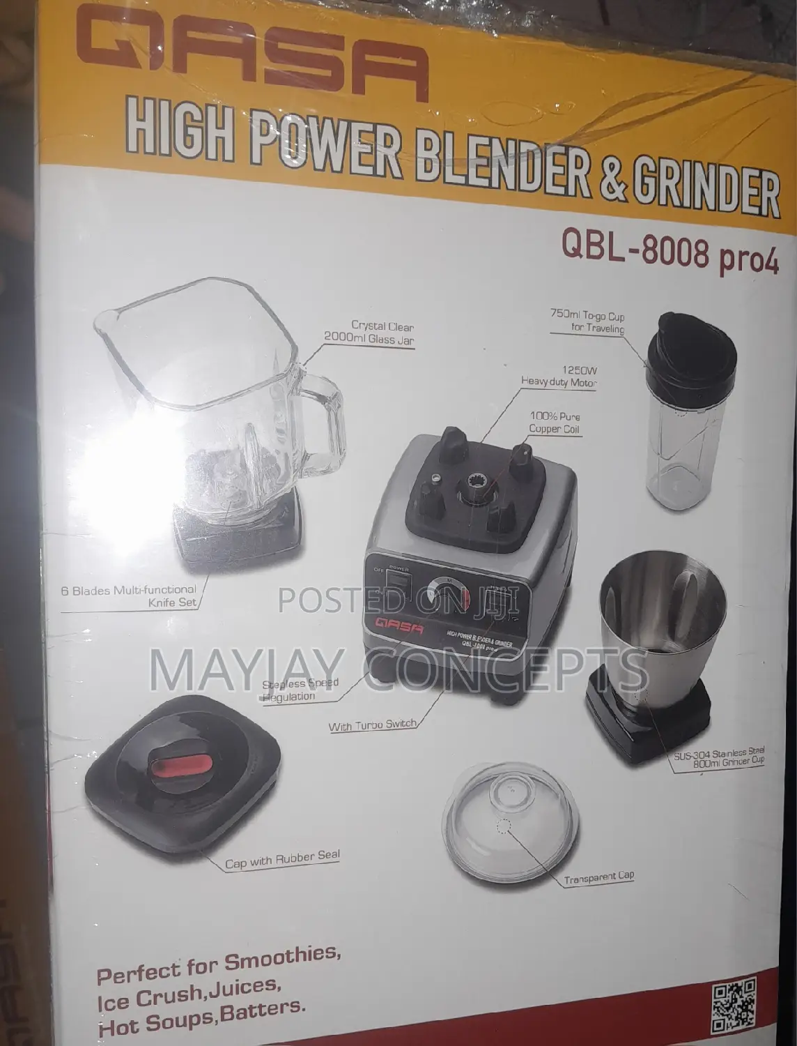 QASA High Power Blender Grinder,3-Jar Glass Stainless Pro4