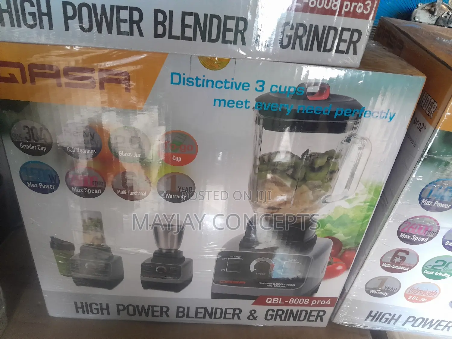 QASA High Power Blender Grinder,3-Jar Glass Stainless Pro4