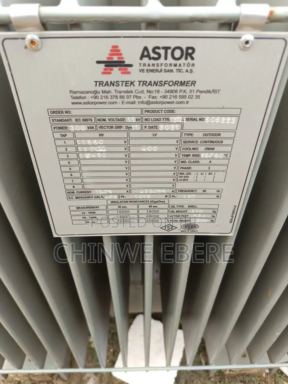 300 KVA Transformer Astor With Shell Oil, 11000 Volt New