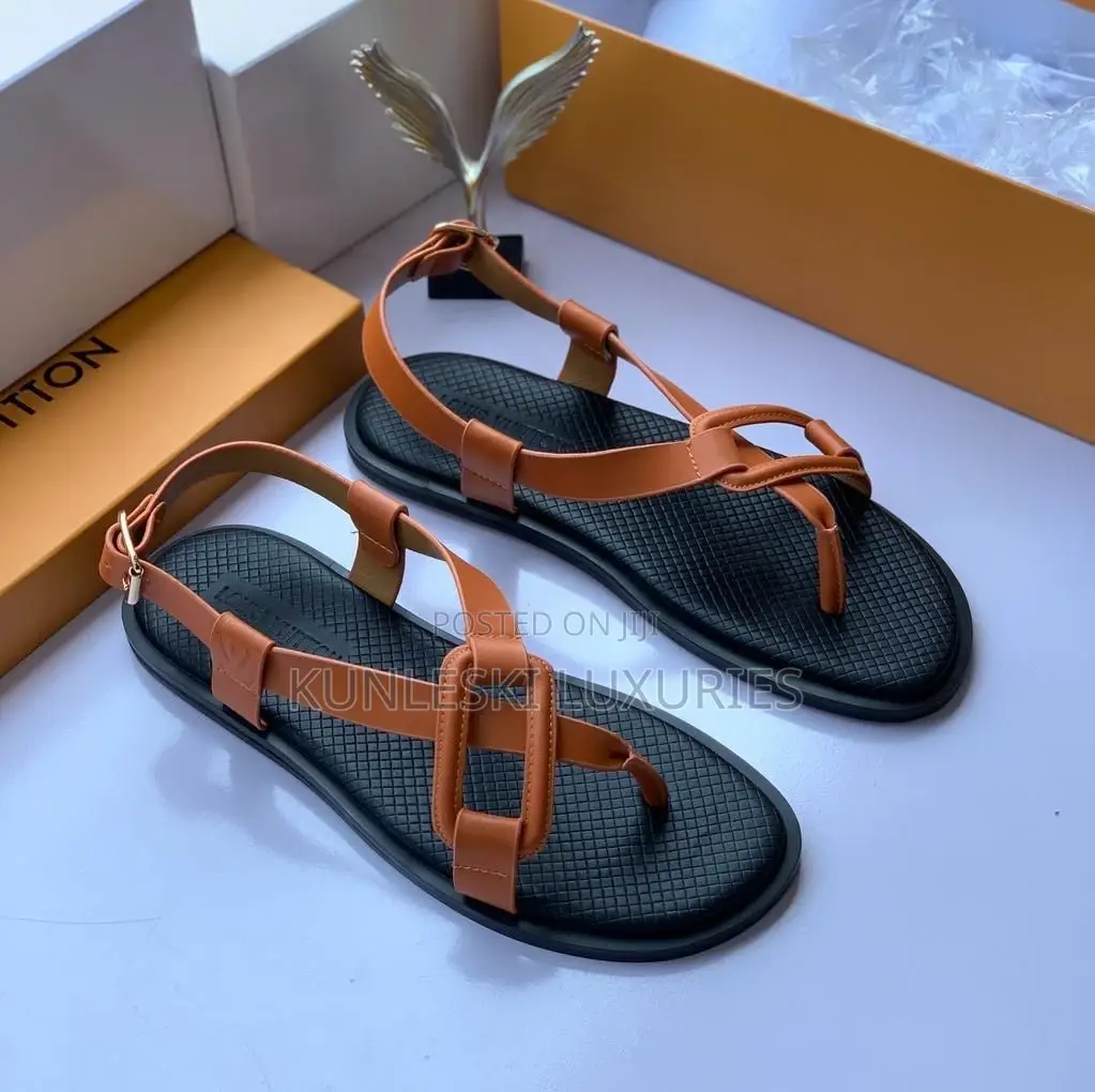 Original Louis Vuitton Men Leather Sandals Collections