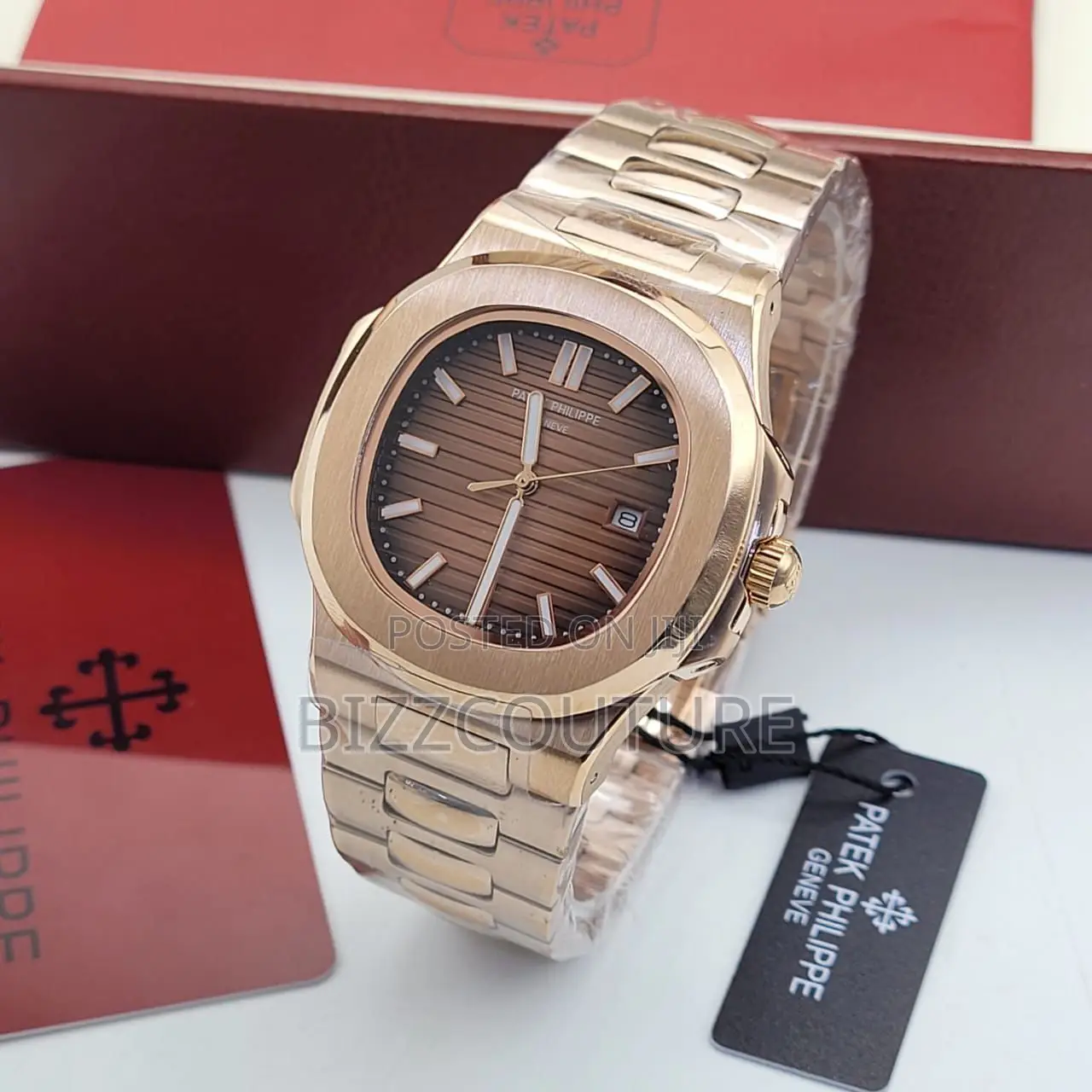Original PATEK PHILIPPE Brown Dail Rose Gold Chain Watch