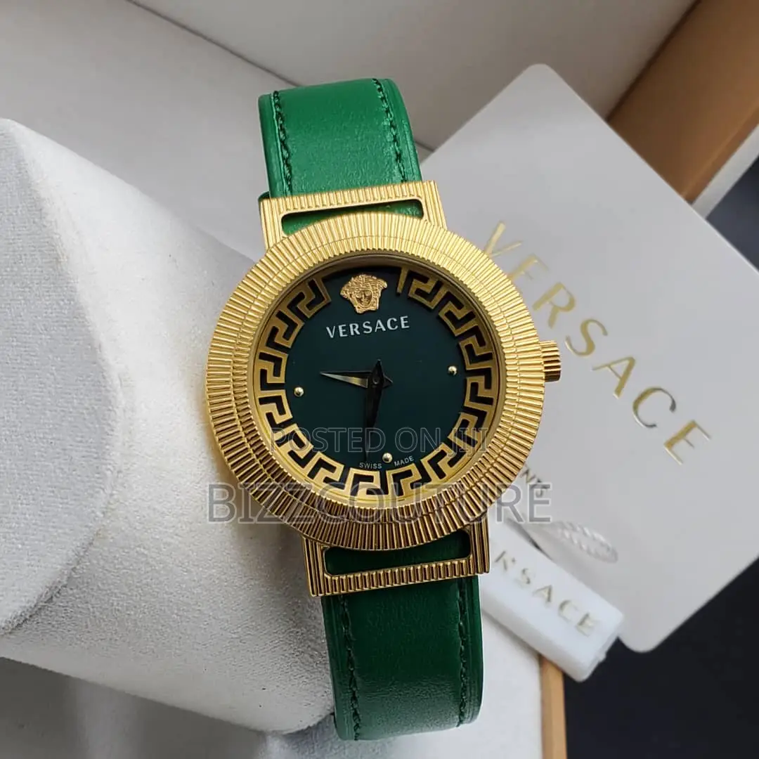 Original Versace Lady Green Dail Green Leather Strap Watch