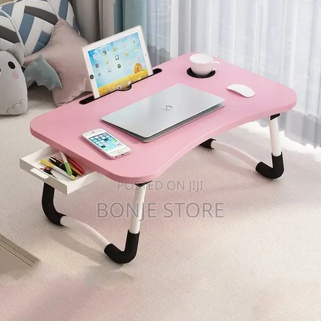 Foldable Laptop Table | Storage Drawer, Cup and Phone Holder