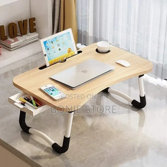 Foldable Laptop Table | Storage Drawer, Cup and Phone Holder