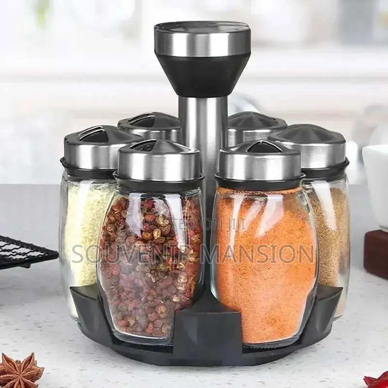 1/7pcs Spice Jar Set Rack Glass Organizer Rotating Glass Sea
