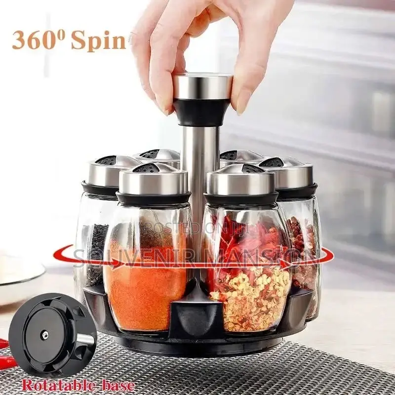 1/7pcs Spice Jar Set Rack Glass Organizer Rotating Glass Sea