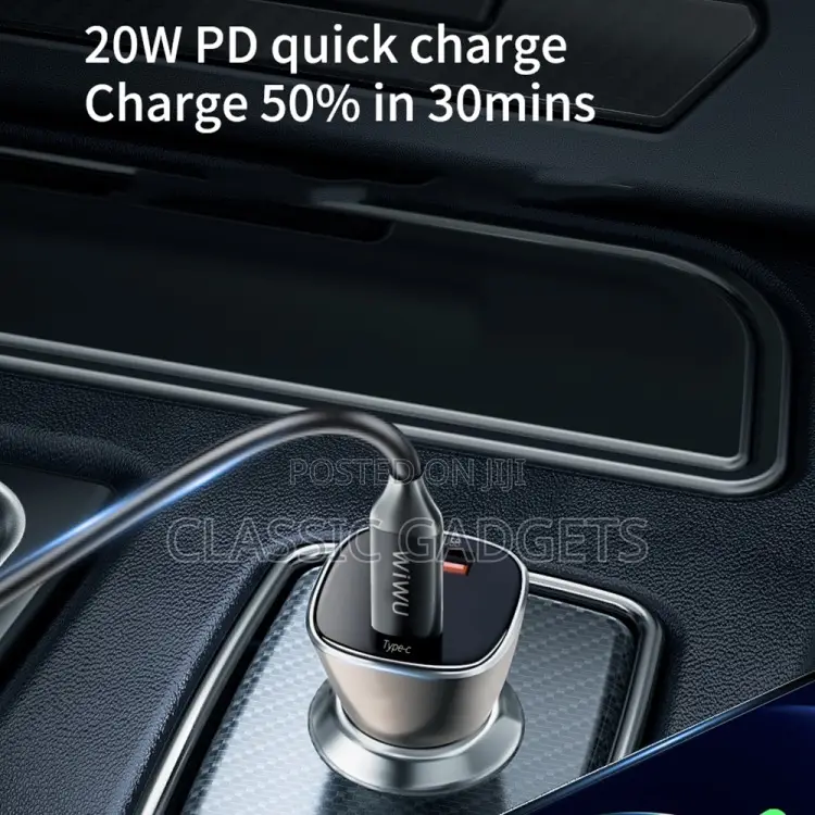 Wiwu PC500 72W USB + Type-C Dual Ports Car Charger(Gray)