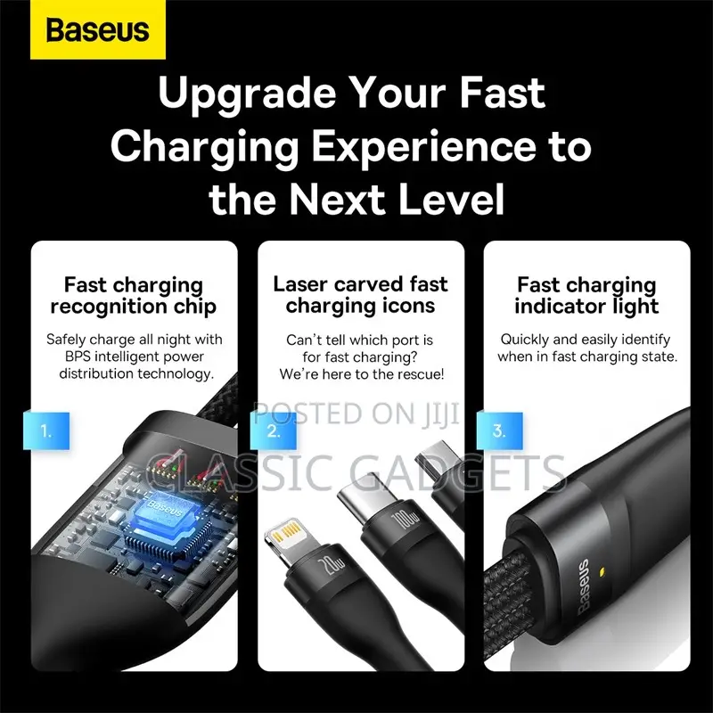 Baseus 3 in 1 Type C Cable PD 100W Fast Charging Date Cable