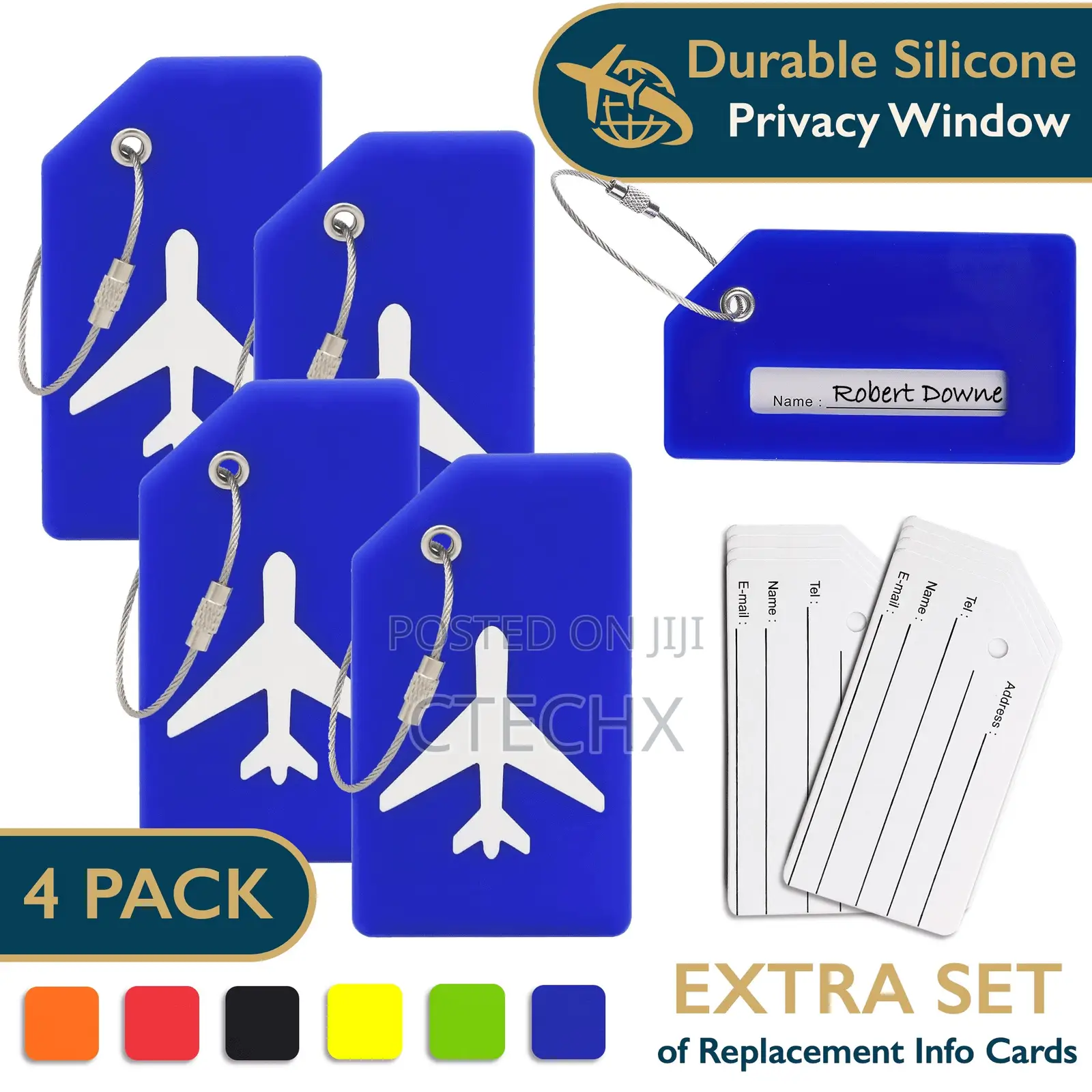 Silicone Luggage Tags (4-Pack) With Steel Loops