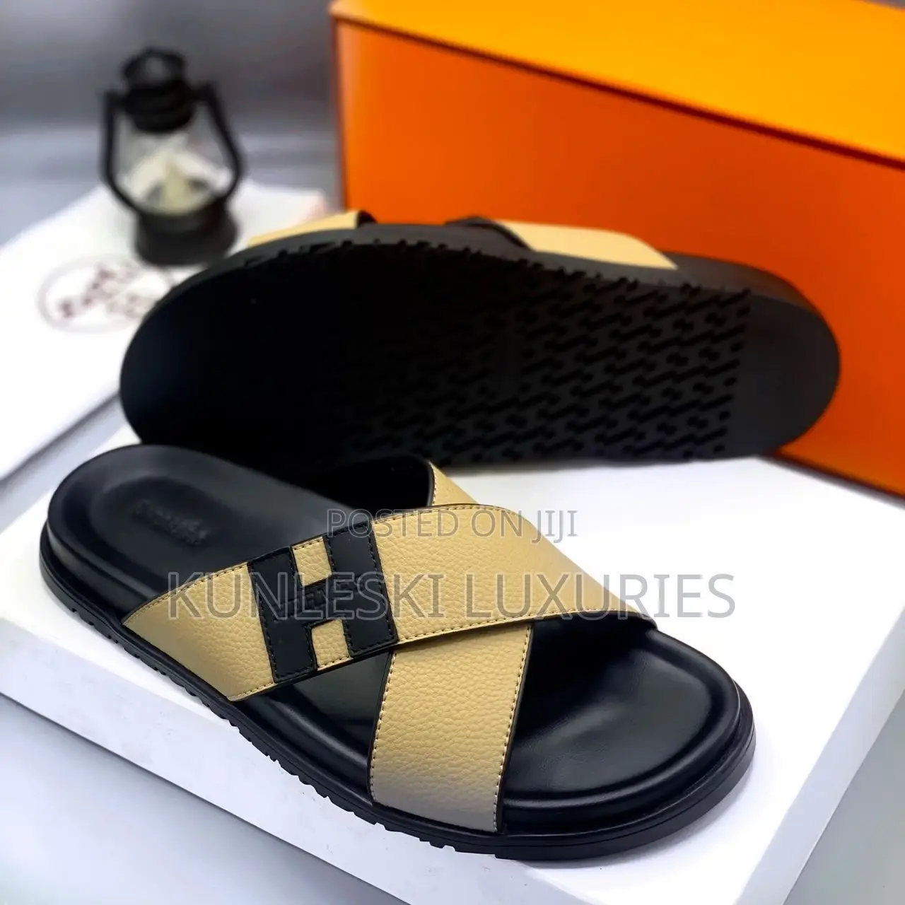 Original Hermes Leather Slippers for Men