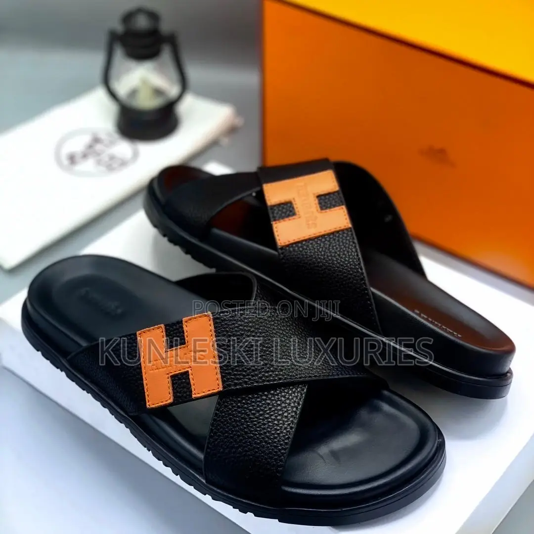 Original Hermes Leather Slippers for Men