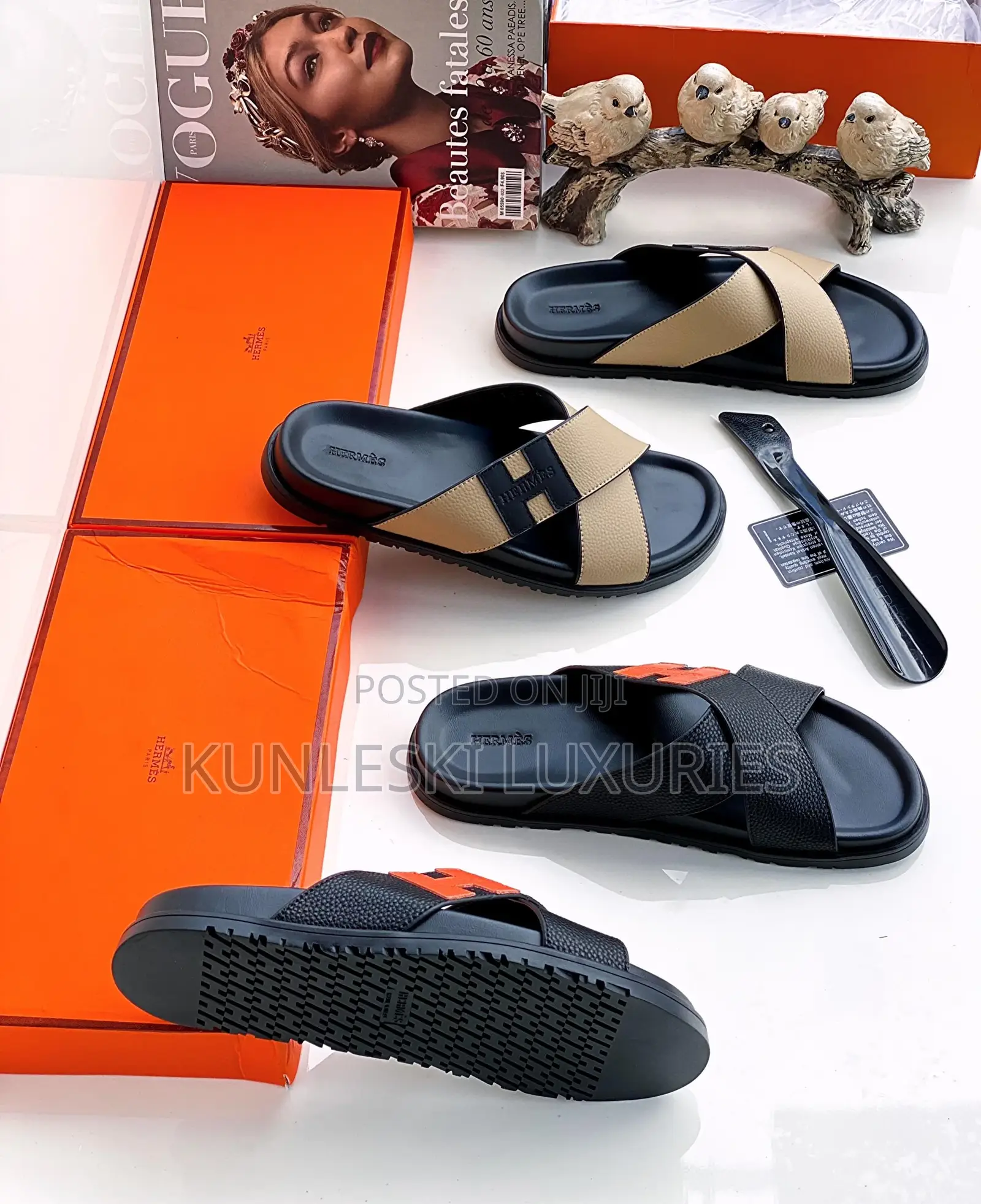 Original Hermes Leather Slippers for Men