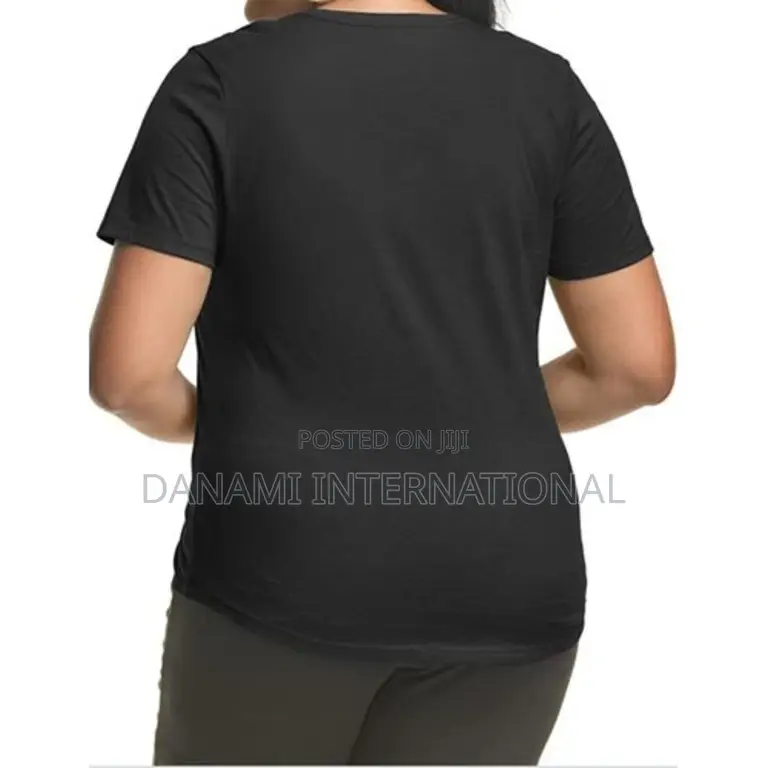 Danami Plus Size Women’S Plain v Neck T Shirt- Black