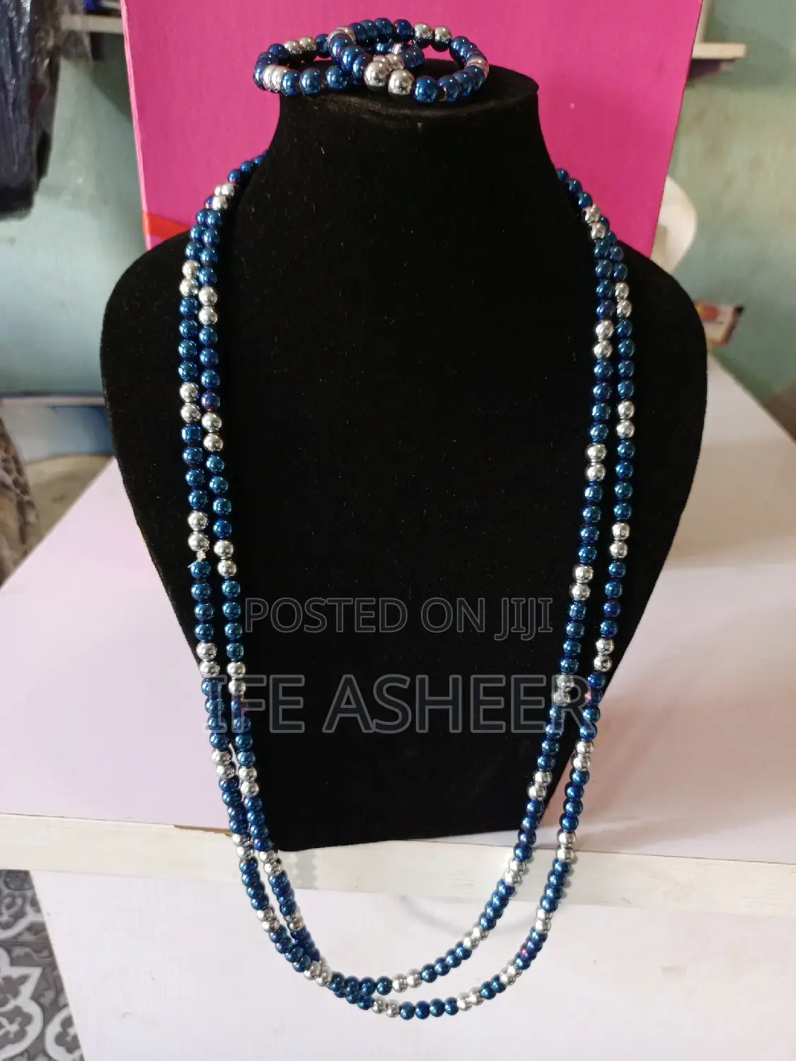 Men's Ceremonial Beads 002- Blue Silver