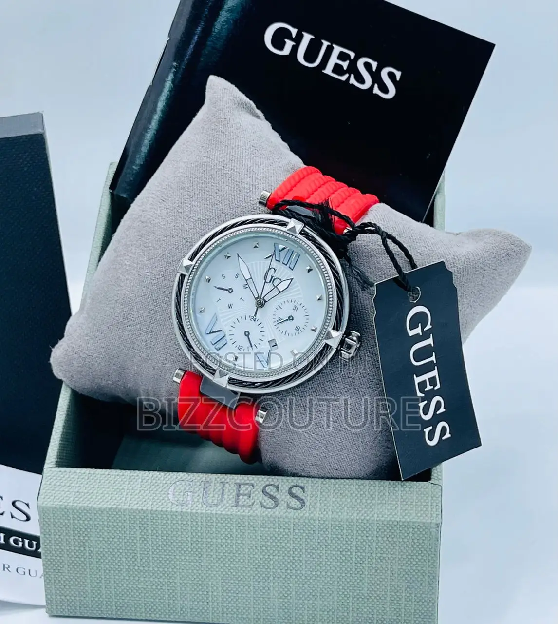 Original Guess Lady Chronograph Red Rubber Strap Watch