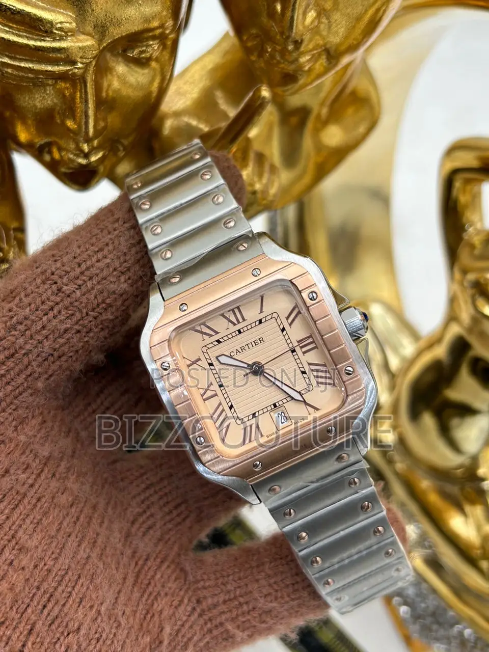 Original Cartier Light Pink Dail Silver Chain Watch in Store